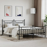 NNEVL Metal Bed Frame with Headboard and Footboard Black 183x203 cm King Size