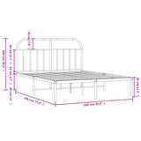 NNEVL Metal Bed Frame with Headboard Black 137x187 cm Double