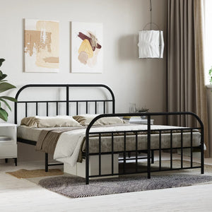NNEVL Metal Bed Frame with Headboard and Footboard Black 153x203 cm Queen
