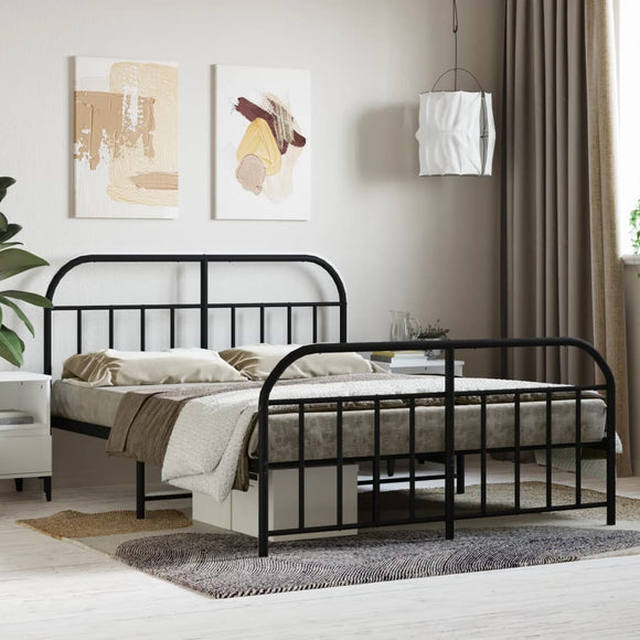 NNEVL Metal Bed Frame with Headboard and Footboard Black 153x203 cm Queen
