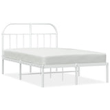 NNEVL Metal Bed Frame with Headboard White 137x187 cm Double