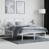 NNEVL Metal Bed Frame with Headboard White 137x187 cm Double