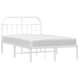 NNEVL Metal Bed Frame with Headboard White 137x187 cm Double