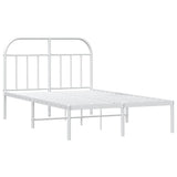 NNEVL Metal Bed Frame with Headboard White 137x187 cm Double