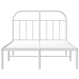 NNEVL Metal Bed Frame with Headboard White 137x187 cm Double