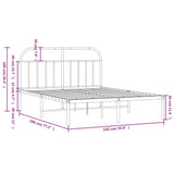 NNEVL Metal Bed Frame with Headboard White 137x187 cm Double