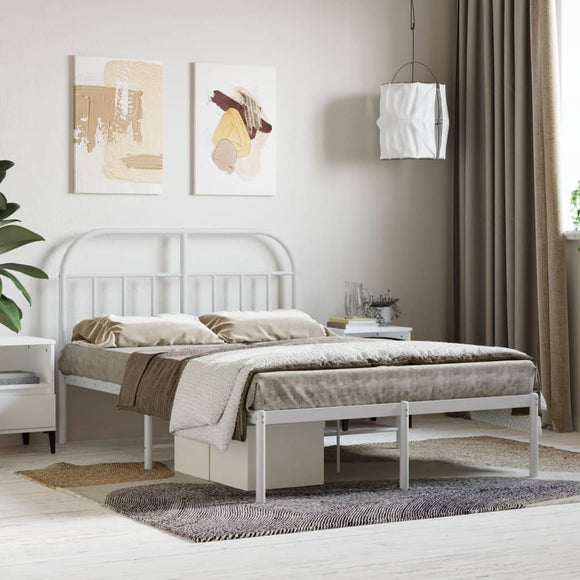 NNEVL Metal Bed Frame with Headboard White 137x187 cm Double