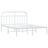 NNEVL Metal Bed Frame with Headboard White 183x203 cm King