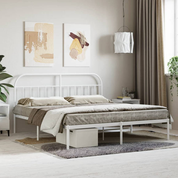 NNEVL Metal Bed Frame with Headboard White 183x203 cm King