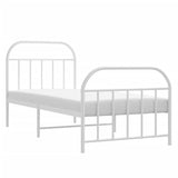 NNEVL Metal Bed Frame with Headboard and Footboard White 92x187 cm Single