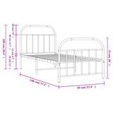 NNEVL Metal Bed Frame with Headboard and Footboard White 92x187 cm Single