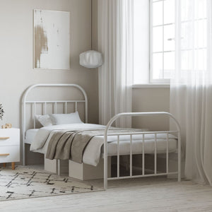 NNEVL Metal Bed Frame with Headboard and Footboard White 92x187 cm Single