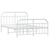 NNEVL Metal Bed Frame with Headboard and Footboard White 153x203 cm Queen