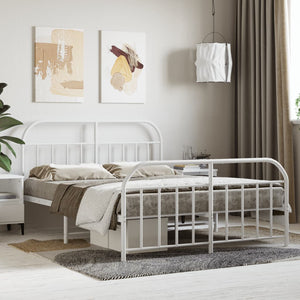 NNEVL Metal Bed Frame with Headboard and Footboard White 153x203 cm Queen