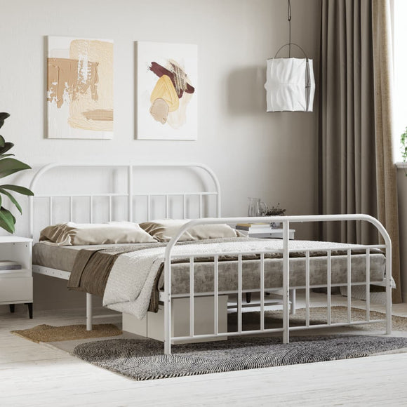 NNEVL Metal Bed Frame with Headboard and Footboard White 153x203 cm Queen