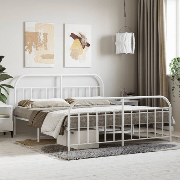 NNEVL Metal Bed Frame with Headboard and Footboard White 183x203 cm King