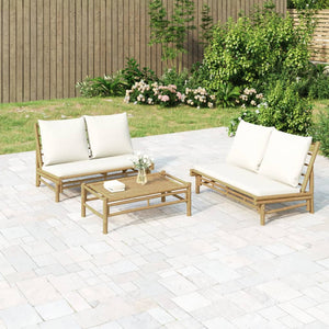 NNEVL Garden Bench with Cream White Cushions Bamboo