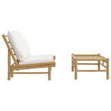 NNEVL 2 Piece Garden Lounge Set with Cream White Cushions Bamboo