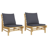 NNEVL Garden Chairs 2 pcs with Dark Grey Cushions Bamboo