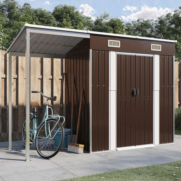 NNEVL Garden Shed with Extended Roof Brown 277x110.5x181 cm Steel