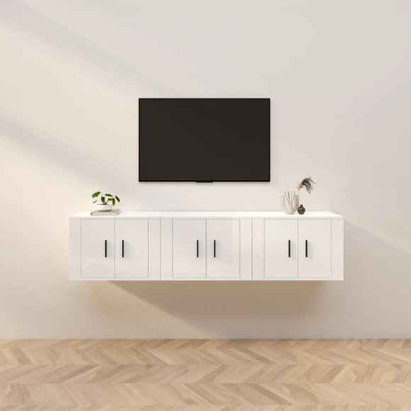 NNEVL Wall-mounted TV Cabinets 3 pcs High Gloss White 57x34.5x40 cm
