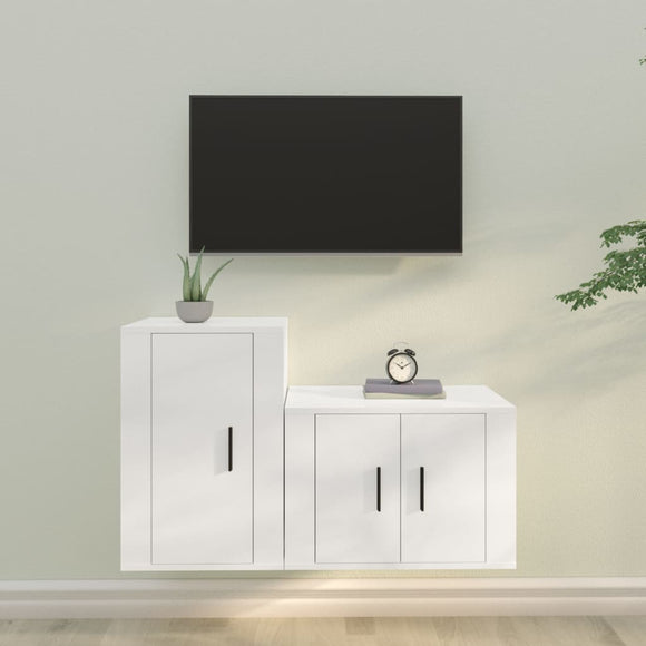 NNEVL 2 Piece TV Cabinet Set White Engineered Wood
