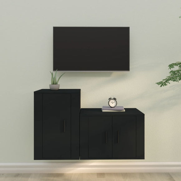 NNEVL 2 Piece TV Cabinet Set Black Engineered Wood