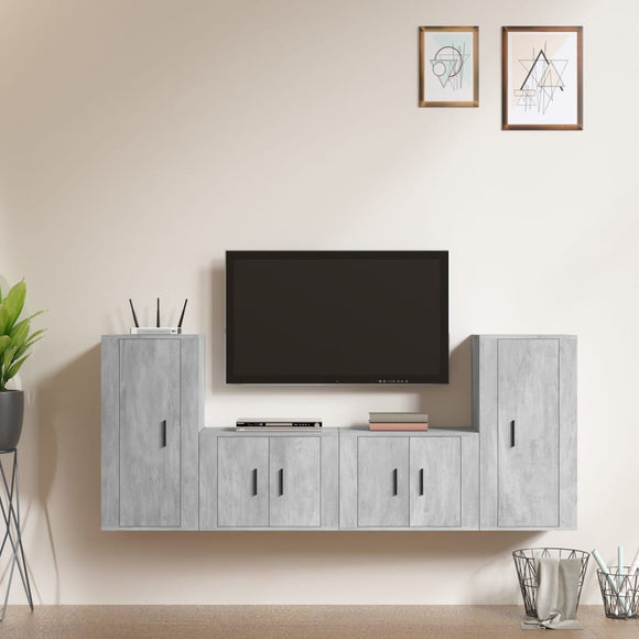 NNEVL 4 Piece TV Cabinet Set Concrete Grey Engineered Wood