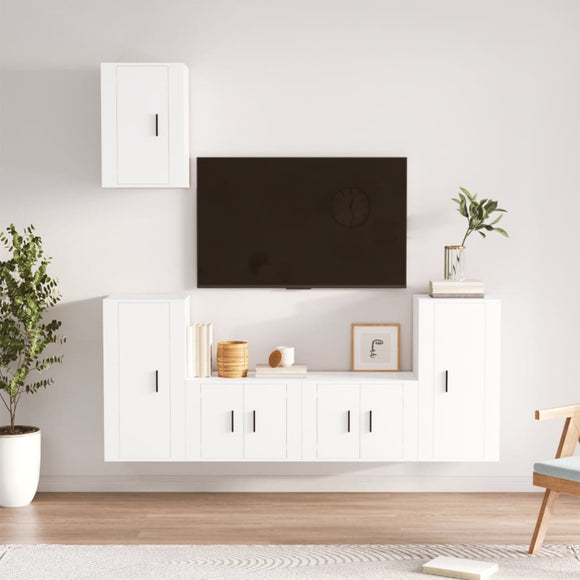 NNEVL 5 Piece TV Cabinet Set White Engineered Wood