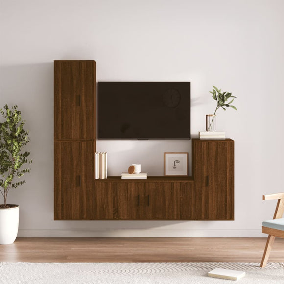 NNEVL 4 Piece TV Cabinet Set Brown Oak Engineered Wood