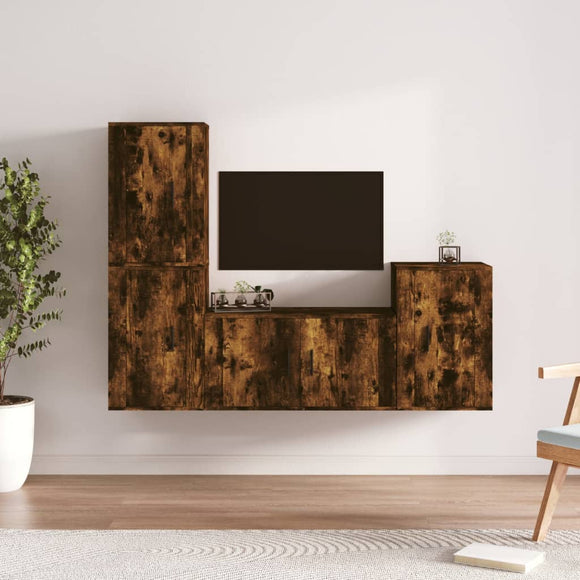 NNEVL 4 Piece TV Cabinet Set Smoked Oak Engineered Wood