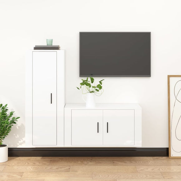 NNEVL 2 Piece TV Cabinet Set High Gloss White Engineered Wood