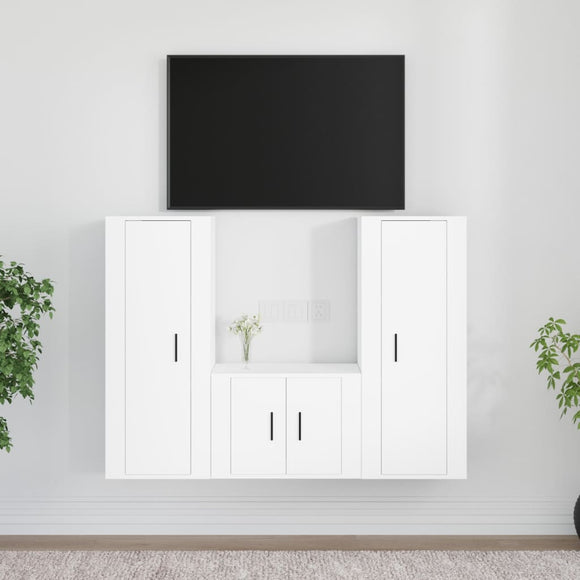 NNEVL 3 Piece TV Cabinet Set White Engineered Wood