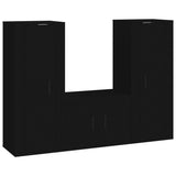 NNEVL 3 Piece TV Cabinet Set Black Engineered Wood