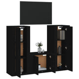 NNEVL 3 Piece TV Cabinet Set Black Engineered Wood