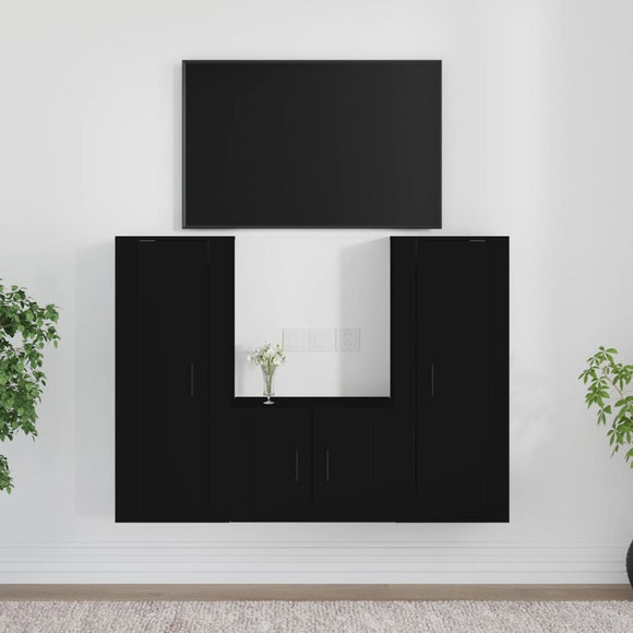 NNEVL 3 Piece TV Cabinet Set Black Engineered Wood