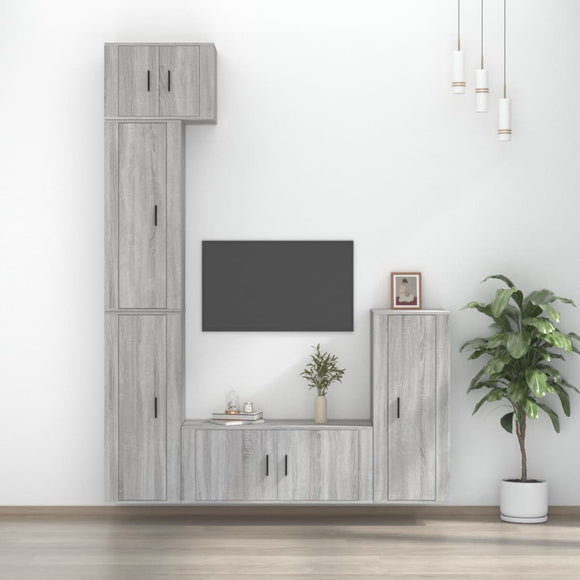 NNEVL 5 Piece TV Cabinet Set Grey Sonoma Engineered Wood