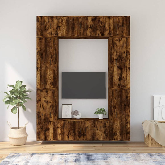NNEVL 8 Piece TV Cabinet Set Smoked Oak Engineered Wood