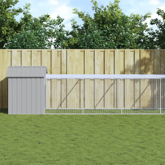 NNEVL Chicken Cage with Run Light Grey 117x609x123 cm Galvanised Steel