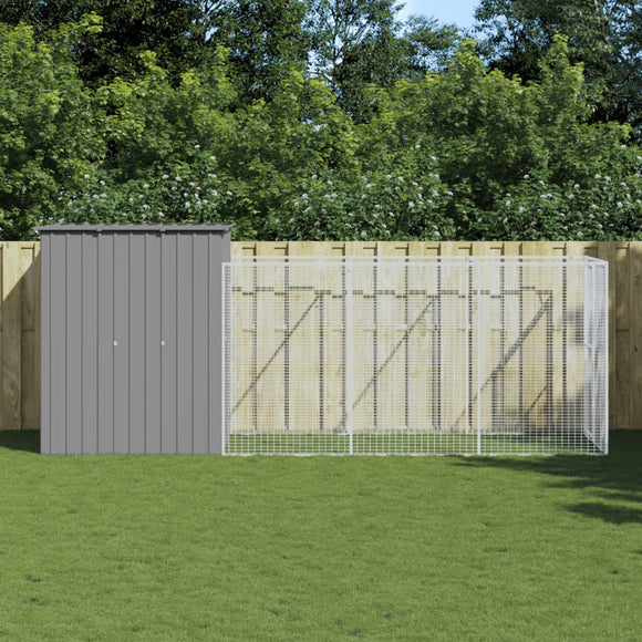NNEVL Dog House with Run Light Grey 165x455x181 cm Galvanised Steel