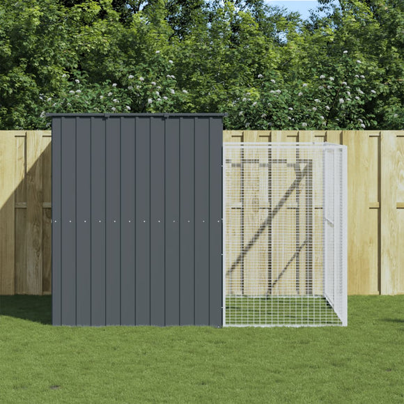 NNEVL Dog House with Run Anthracite 214x253x181 cm Galvanised Steel