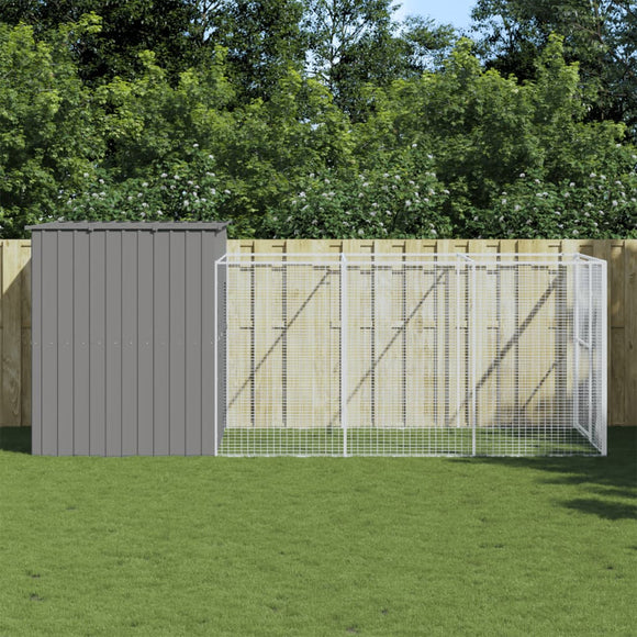 NNEVL Dog House with Run Light Grey 214x457x181 cm Galvanised Steel