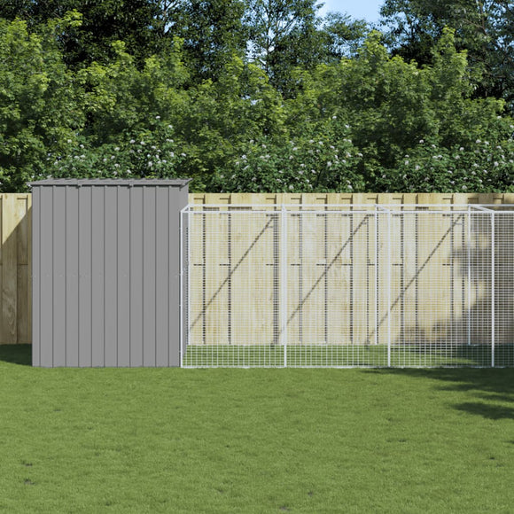 NNEVL Dog House with Run Light Grey 214x1069x181 cm Galvanised Steel