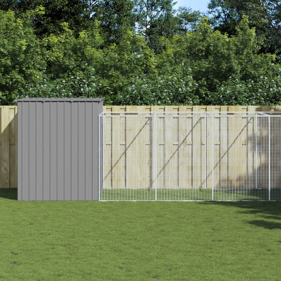 NNEVL Dog House with Run Light Grey 214x1273x181 cm Galvanised Steel