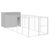 NNEVL Dog House with Run Light Grey 214x661x181 cm Galvanised Steel