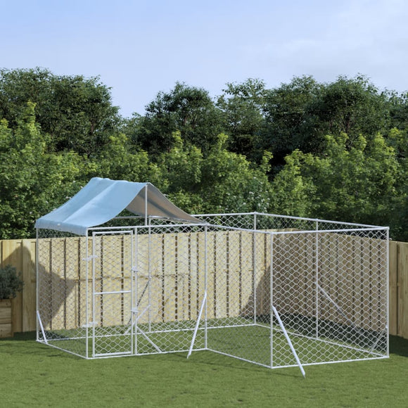 NNEVL Outdoor Dog Kennel with Roof Silver 4x4x2.5 m Galvanised Steel