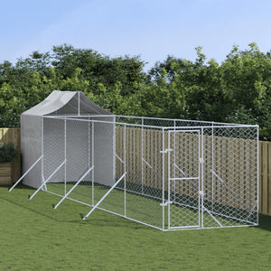 NNEVL Outdoor Dog Kennel with Roof Silver 2x10x2.5 m Galvanised Steel