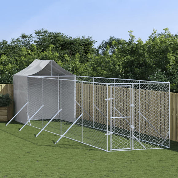 NNEVL Outdoor Dog Kennel with Roof Silver 2x10x2.5 m Galvanised Steel