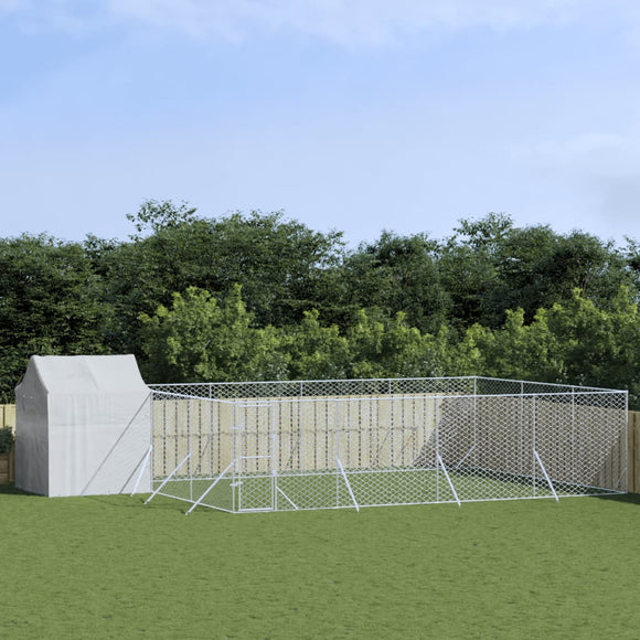 NNEVL Outdoor Dog Kennel with Roof Silver 6x6x2.5 m Galvanised Steel