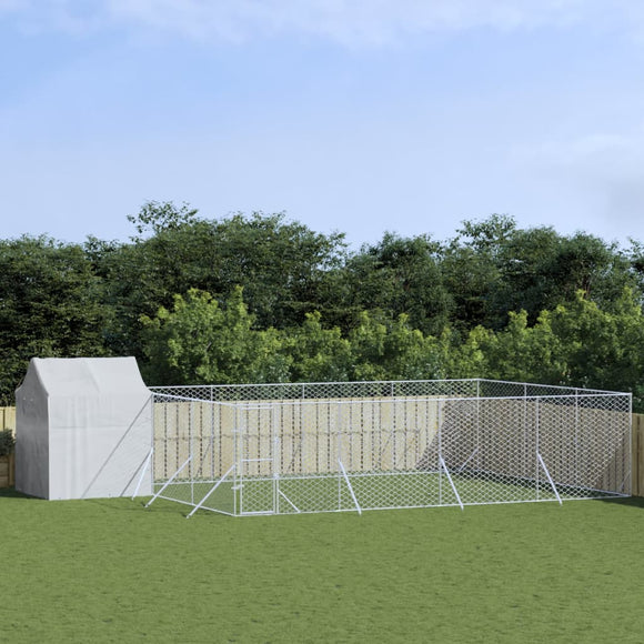 NNEVL Outdoor Dog Kennel with Roof Silver 10x6x2.5 m Galvanised Steel